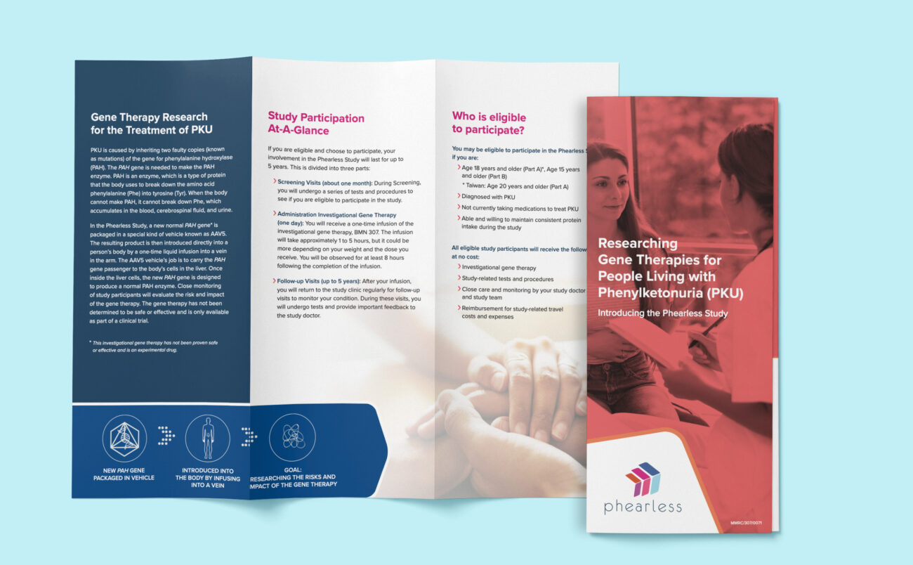 Patient recruitment phenylketonuria clinical study patient brochure branding and marketing materials