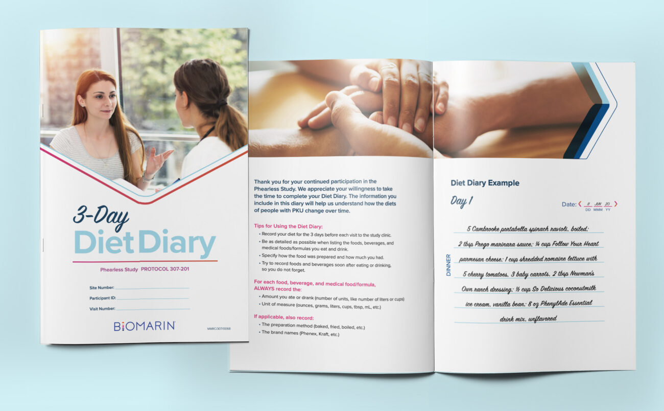 Patient recruitment phenylketonuria clinical study diet guide branding and marketing materials