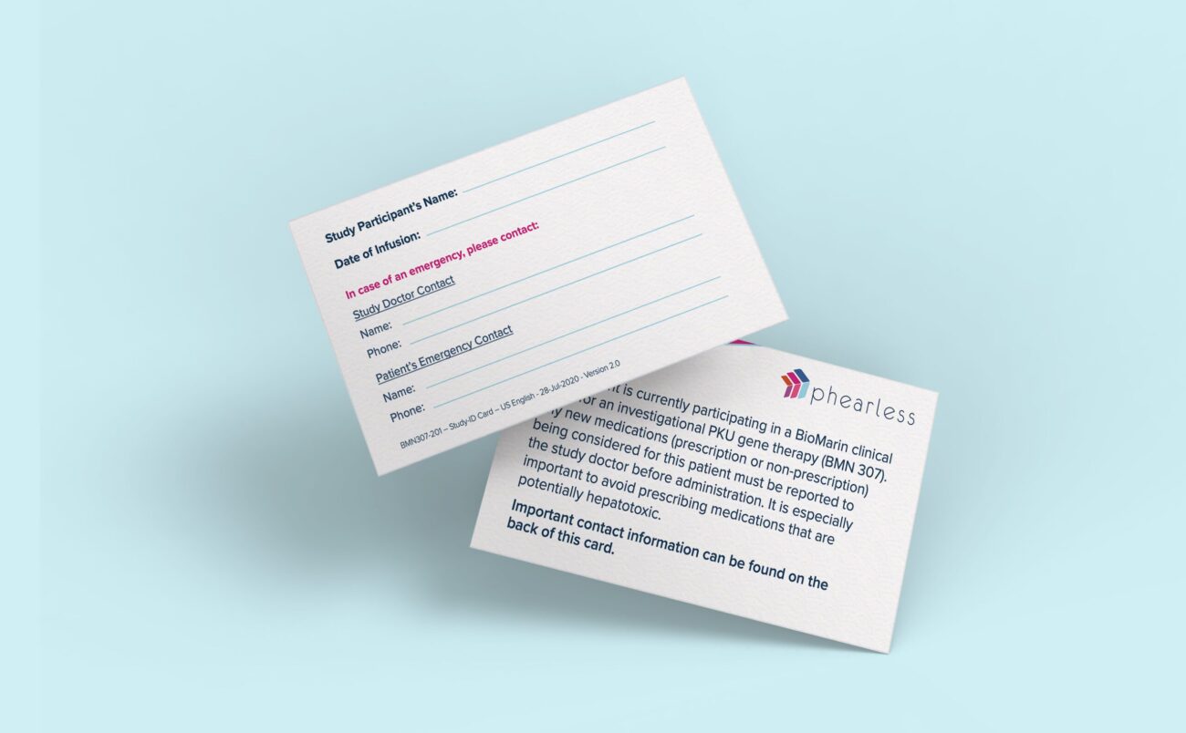 Patient recruitment phenylketonuria clinical study patient contact card branding and marketing materials