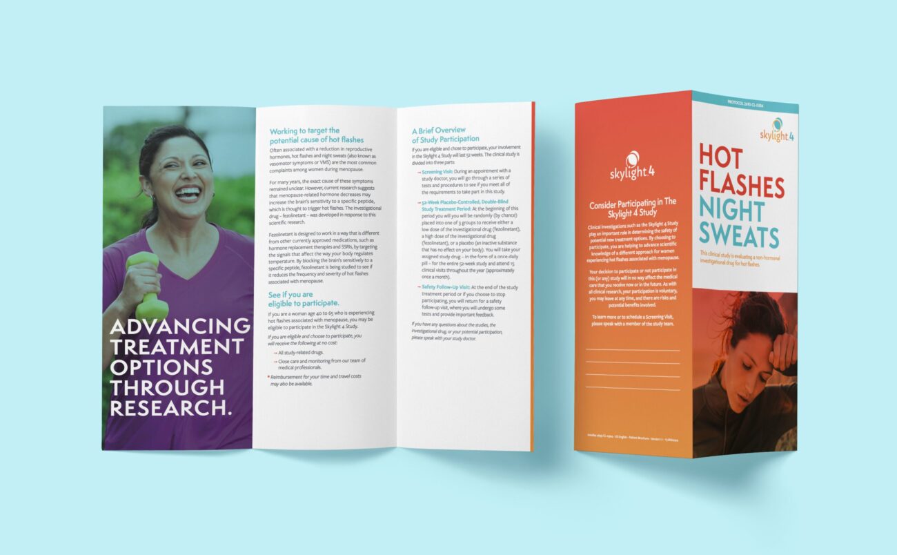 Patient recruitment vasomotor symptoms clinical study patient brochure branding and marketing materials